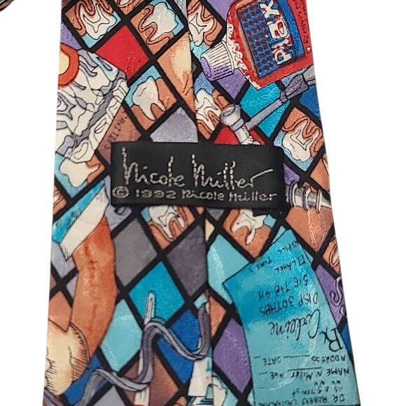 Nicole Miller Vintage 1992 Dentist Teeth Dental Silk Tie Standard Length EUC - Picture 3 of 4